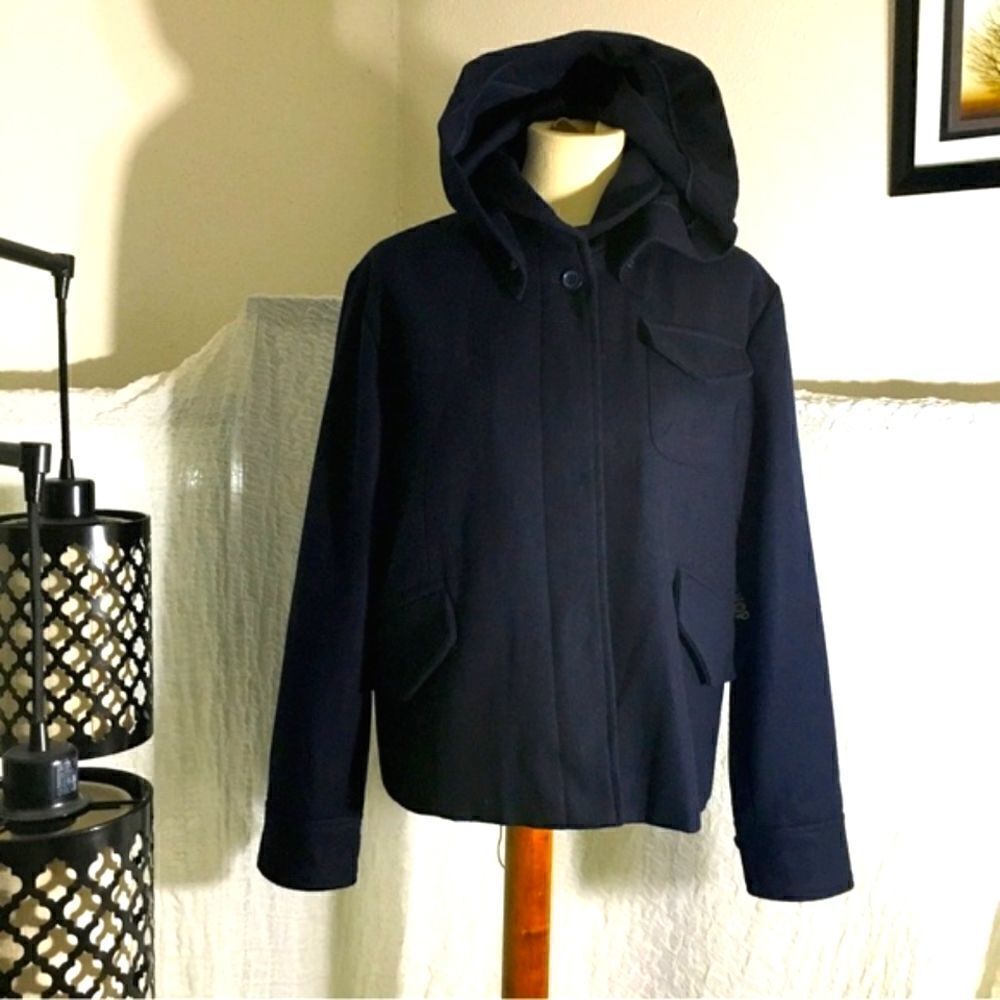CoffeeShop Wool/Viscose Black Hooded Coat Size XL